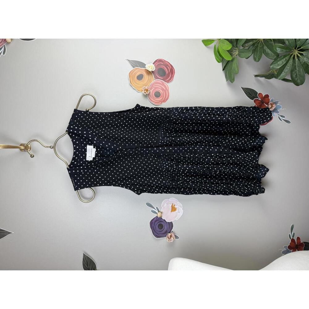 Anthropologie Black Polka Dot Sleeveless Tiered Tunic Top - Size - Small